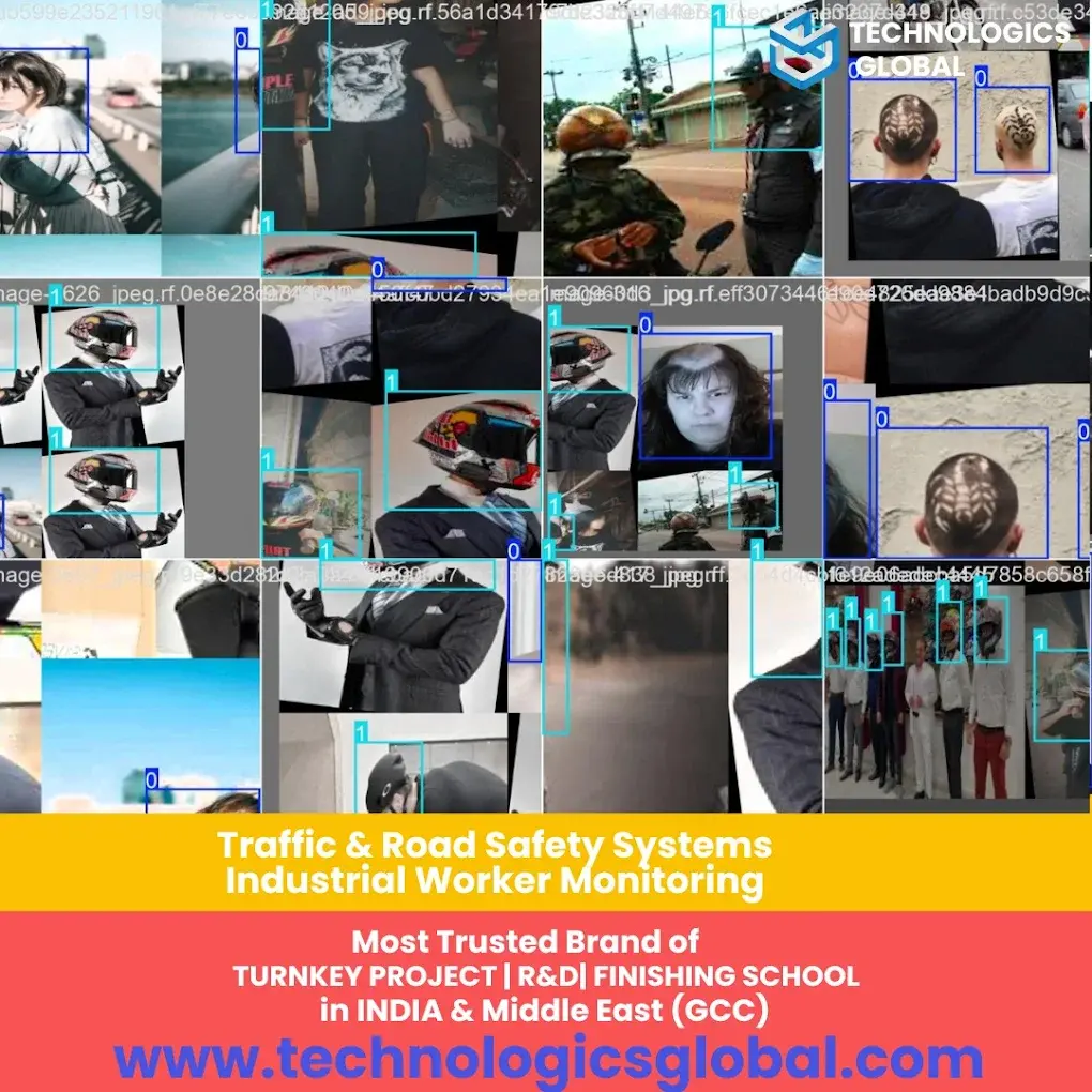 Computer vision detection output from the Technologics Global traffic, road safety and industrial worker monitoring system, with bounding boxes around detected people