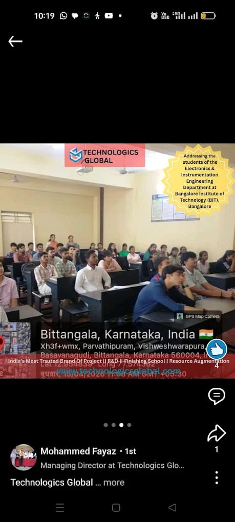 Technologics Global guest lecture to Electronics & Instrumentation Engineering students at Bangalore Institute of Technology