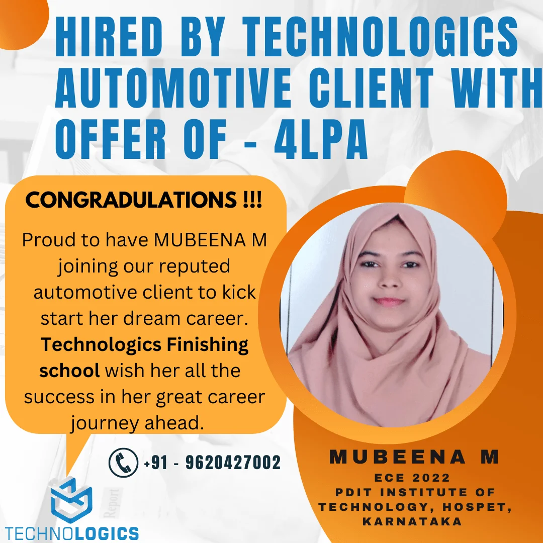 Mubeena placed in Embedded Automotive — 4 LPA